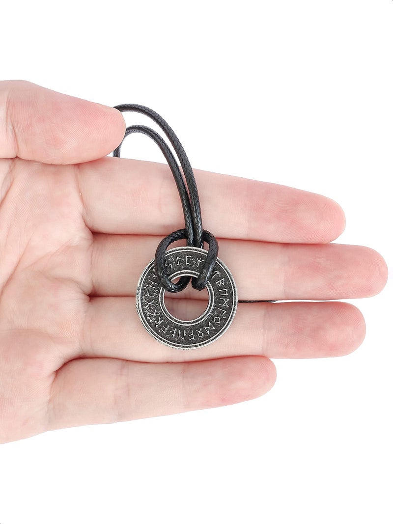 HAQUIL Viking Runes Necklace, Norse Runic Coin Talisman Pendant, Faux Leather Cord, Viking Jewelry Gift (AD) - Image 2