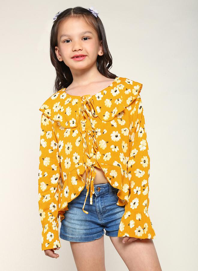 ليل بيكس بلوزة بأكمام طويلة مطبوعة بالزهور مع تفاصيل ربط - Image 4