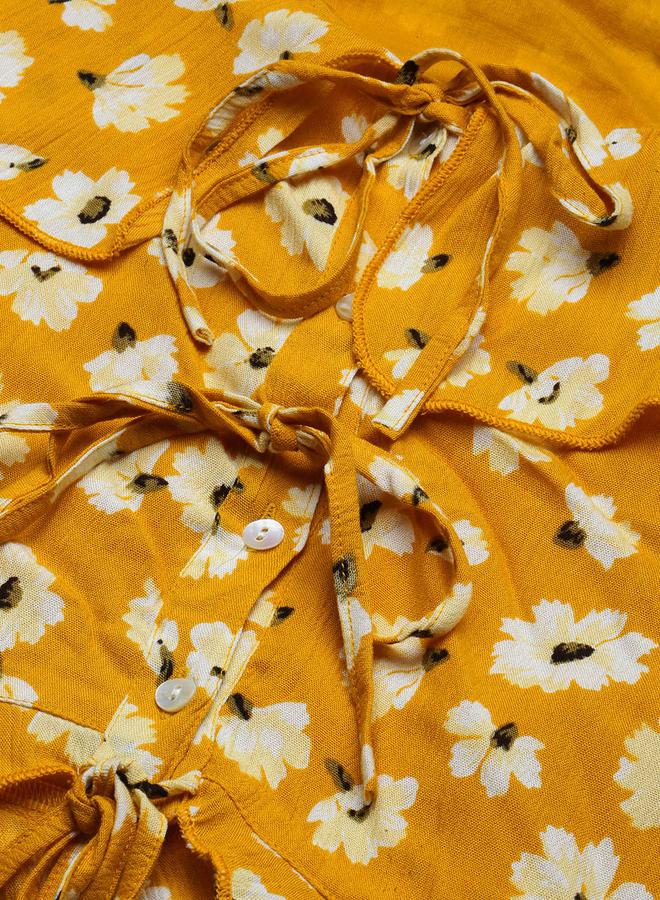 ليل بيكس بلوزة بأكمام طويلة مطبوعة بالزهور مع تفاصيل ربط - Image 3