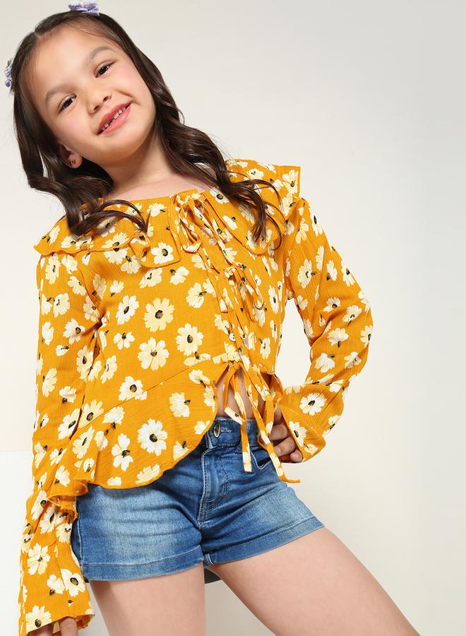 ليل بيكس بلوزة بأكمام طويلة مطبوعة بالزهور مع تفاصيل ربط - Image 5