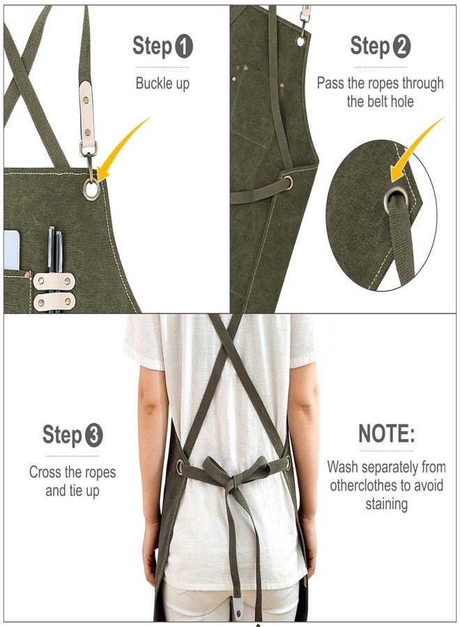 Hongsome Art Artist Apron Ceramics Pottery Painting Paint Painters Chef Cooking Baking Kitchen Barber Waterproof Hair Stylist Cross Back Cotton Canvas Green Aprons Adults Women Man 3 Pockets Adjustable - Image 4