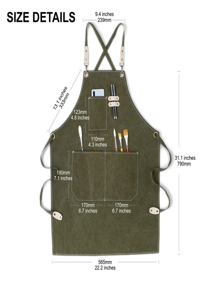 Hongsome Art Artist Apron Ceramics Pottery Painting Paint Painters Chef Cooking Baking Kitchen Barber Waterproof Hair Stylist Cross Back Cotton Canvas Green Aprons Adults Women Man 3 Pockets Adjustable - Image 3