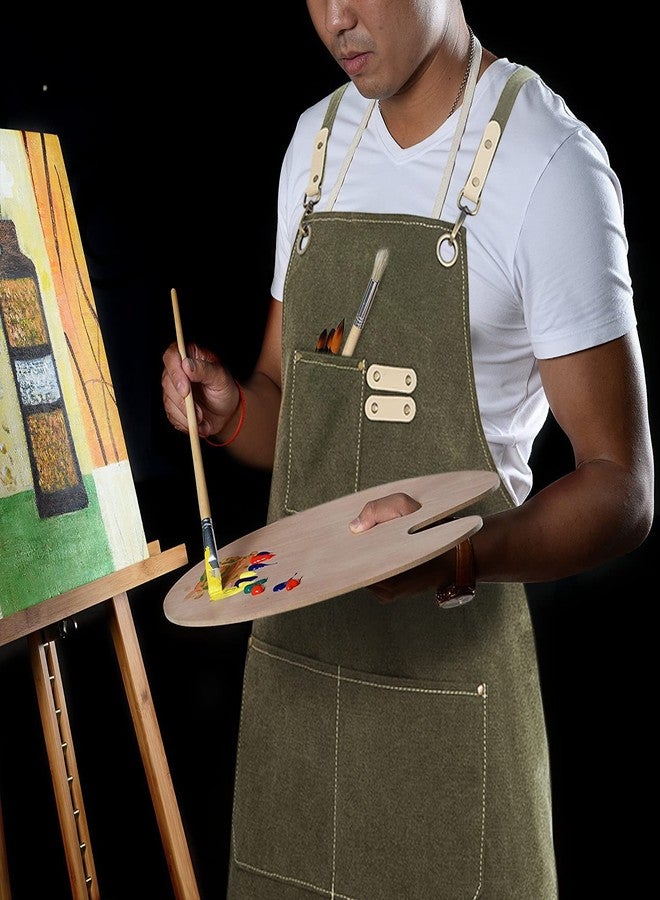 Hongsome Art Artist Apron Ceramics Pottery Painting Paint Painters Chef Cooking Baking Kitchen Barber Waterproof Hair Stylist Cross Back Cotton Canvas Green Aprons Adults Women Man 3 Pockets Adjustable - Image 2