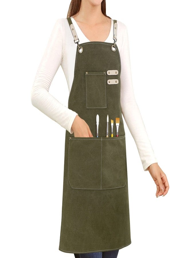 Hongsome Art Artist Apron Ceramics Pottery Painting Paint Painters Chef Cooking Baking Kitchen Barber Waterproof Hair Stylist Cross Back Cotton Canvas Green Aprons Adults Women Man 3 Pockets Adjustable - Image 1