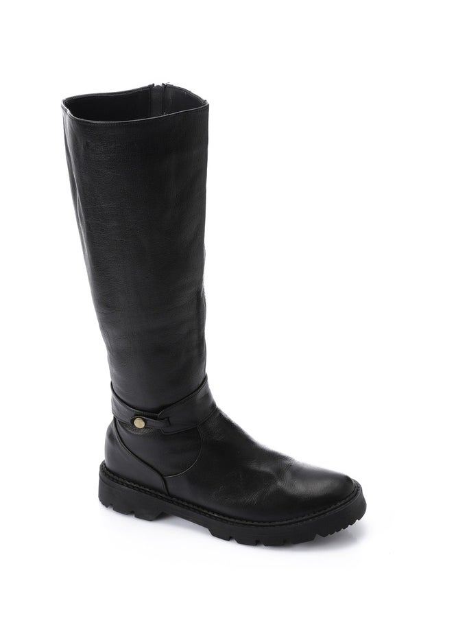 Mr.joe Mr Joe Round Toecap Zipper Knee High Boots For Women - Black 3024  - Image 1