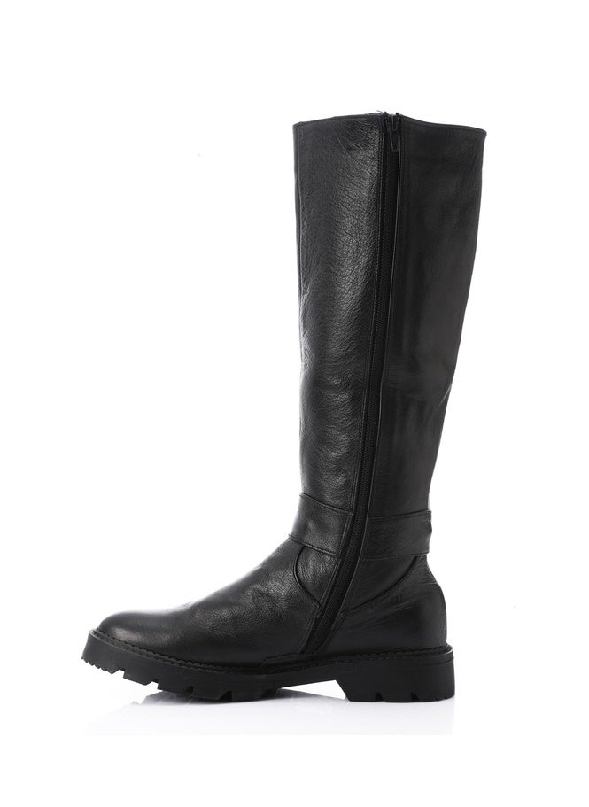 Mr.joe Mr Joe Round Toecap Zipper Knee High Boots For Women - Black 3024  - Image 3