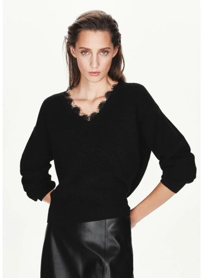 Mango V-Neck Lace Jumper
