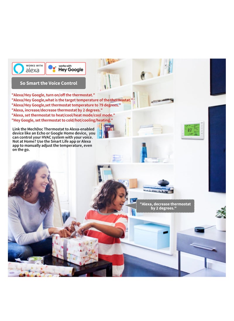 Generic - ترموستات واي فاي ذكي، برمجة لمدة 7 أيام، متوافق مع أليكسا ومساعد جوجل، لنظام تدفئة وتبريد واحد، التحكم عبر التطبيق والصوت، يتطلب سلك C، أبيض - Image 1