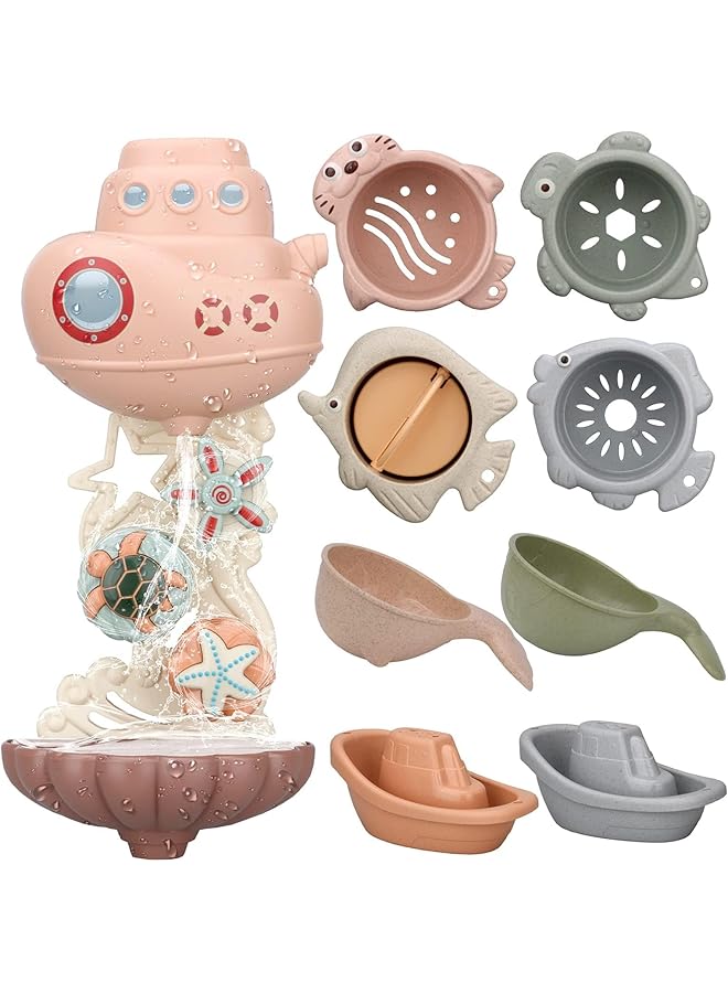 Excefore Baby Bath Toys For 1 Year Old Boys Cute Sea Animal Spinning Gears And Cups Water Toys For 1 3 Year Old Boys And Girls Kids Toddler Paddling Pool 1St Birthday Gifts  - Image 1