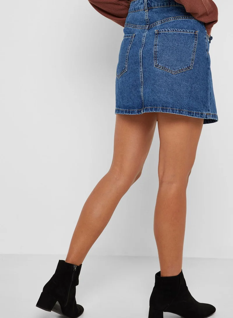 FOREVER 21 Lace Up Denim Skirt