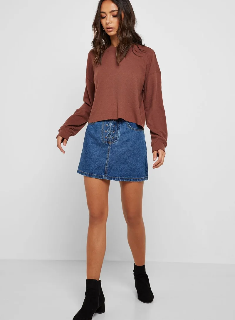 FOREVER 21 Lace Up Denim Skirt