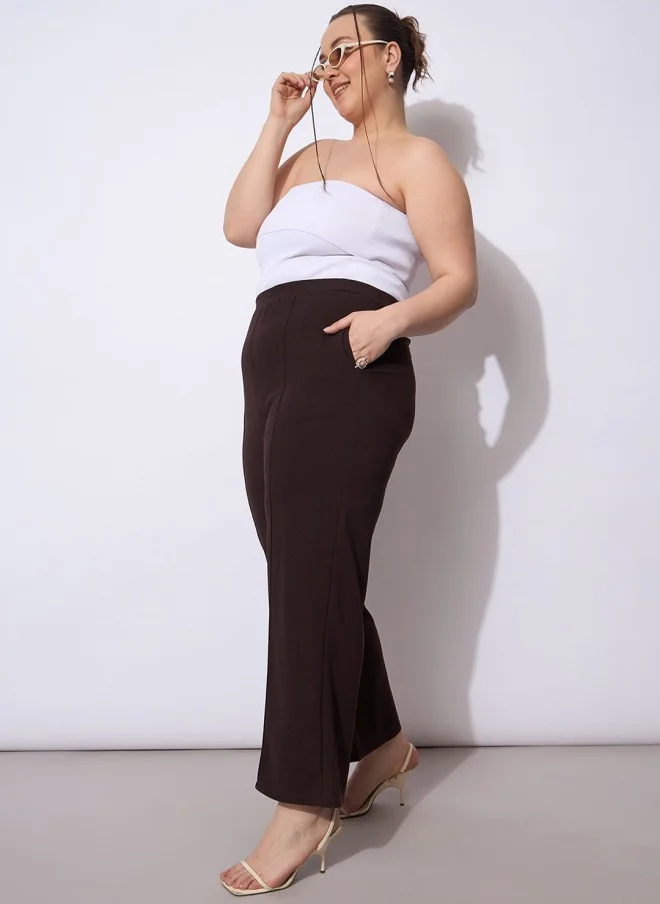 SASSAFRAS Brown Straight Fit Trousers for Women