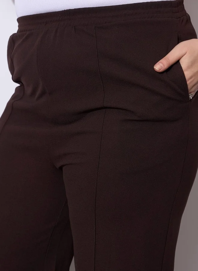 SASSAFRAS Brown Straight Fit Trousers for Women