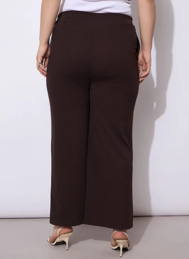 SASSAFRAS Brown Straight Fit Trousers for Women