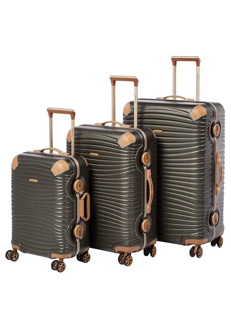 إيمينينت Hard Case Travel Bags Makrolon Polycarbonate Gold Jetstream Aluminum Frame Luggage Zipper Less Suitcase Extra Corner Protection Double Tsa Lock E9R1 Set of 3 Dark Olive