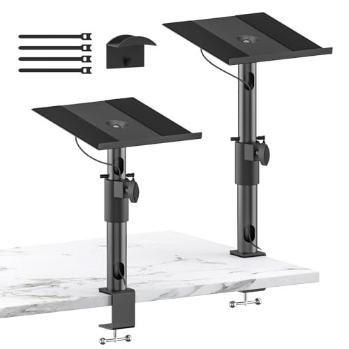 Yibracki Studio Monitor Stands for PreSonus, JBL Nano K and More Monitor Speaker Stands, Adjustable Height & Tilt & Swivel Desk Bookshelf Speaker Stands for KRK, Klipsch, Polk and More Wr Headphone Holder - Image 1