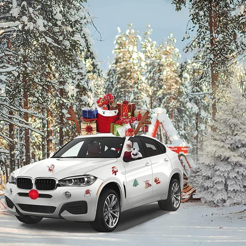 Tezam Christmas Car Decoration Plush Rudolf Reindeer Car Antler and Red Nose Set with Jingle Bells, Reindeer Antlers for Cars - Image 3