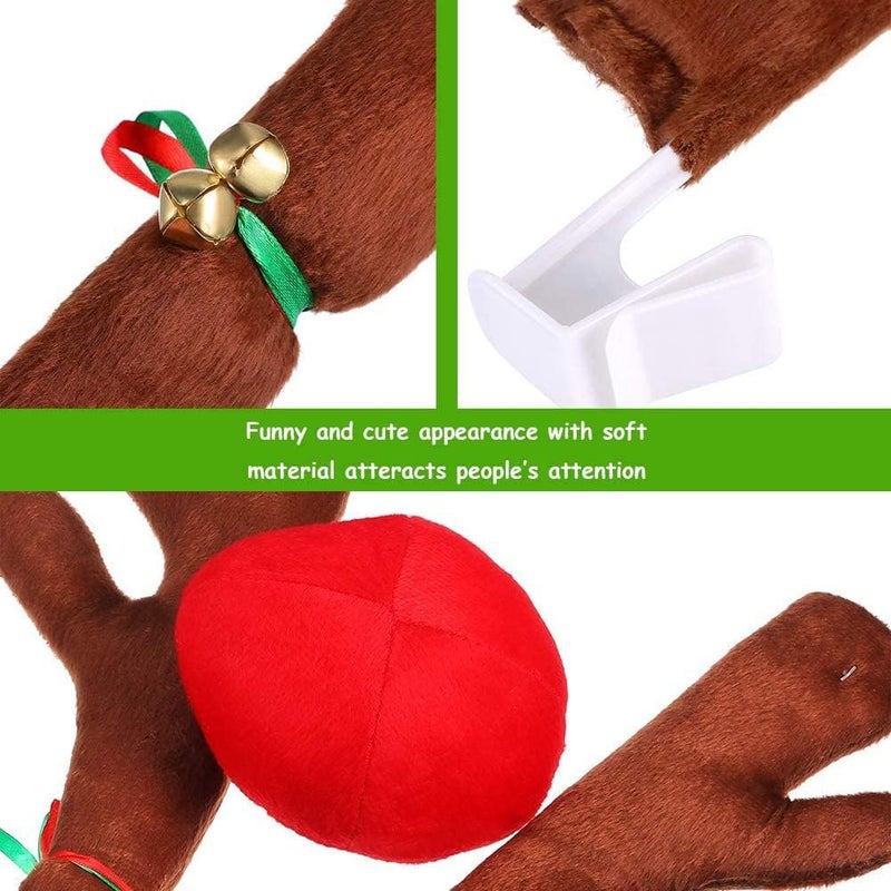 Tezam Christmas Car Decoration Plush Rudolf Reindeer Car Antler and Red Nose Set with Jingle Bells, Reindeer Antlers for Cars - Image 5