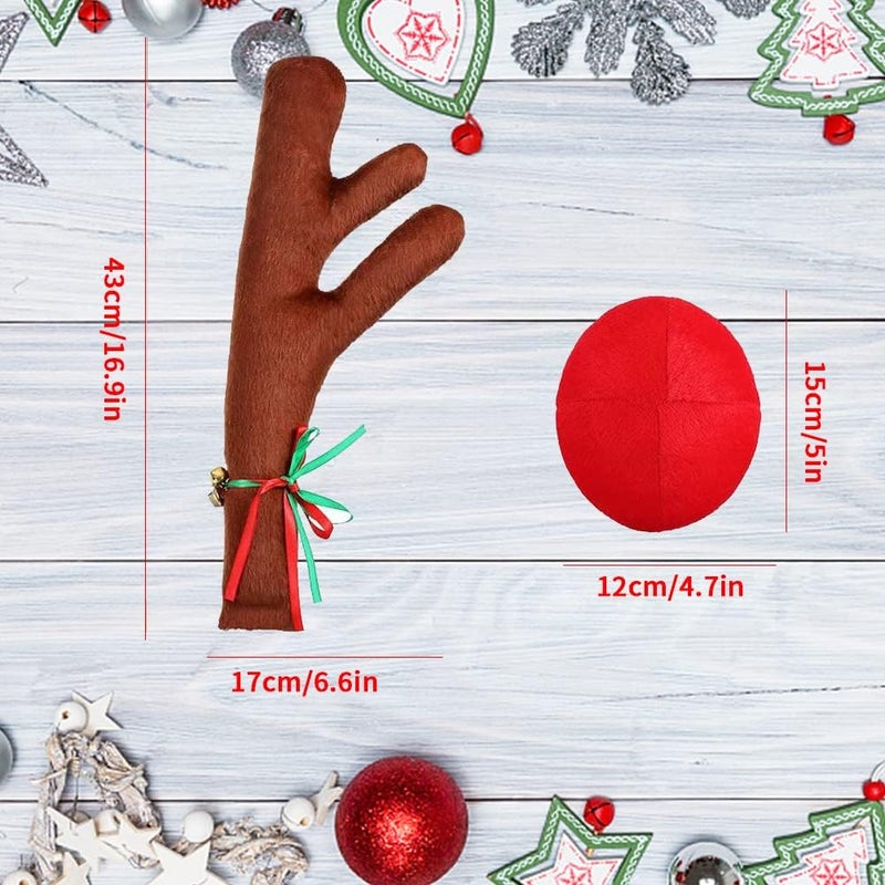 Tezam Christmas Car Decoration Plush Rudolf Reindeer Car Antler and Red Nose Set with Jingle Bells, Reindeer Antlers for Cars - Image 4