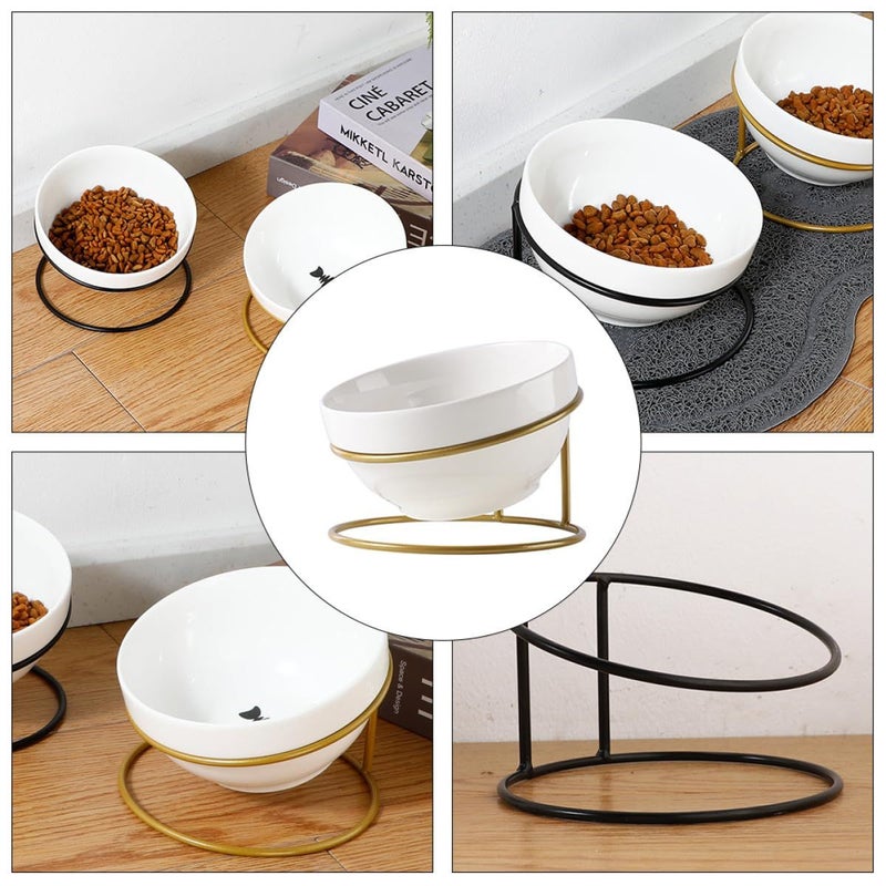 Homoyoyo Raised Ceramic Cat Bowl With Tilted Iron Stand Whisker Friendly For Kittens - Image 4