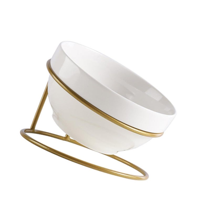 Homoyoyo Raised Ceramic Cat Bowl With Tilted Iron Stand Whisker Friendly For Kittens - Image 2