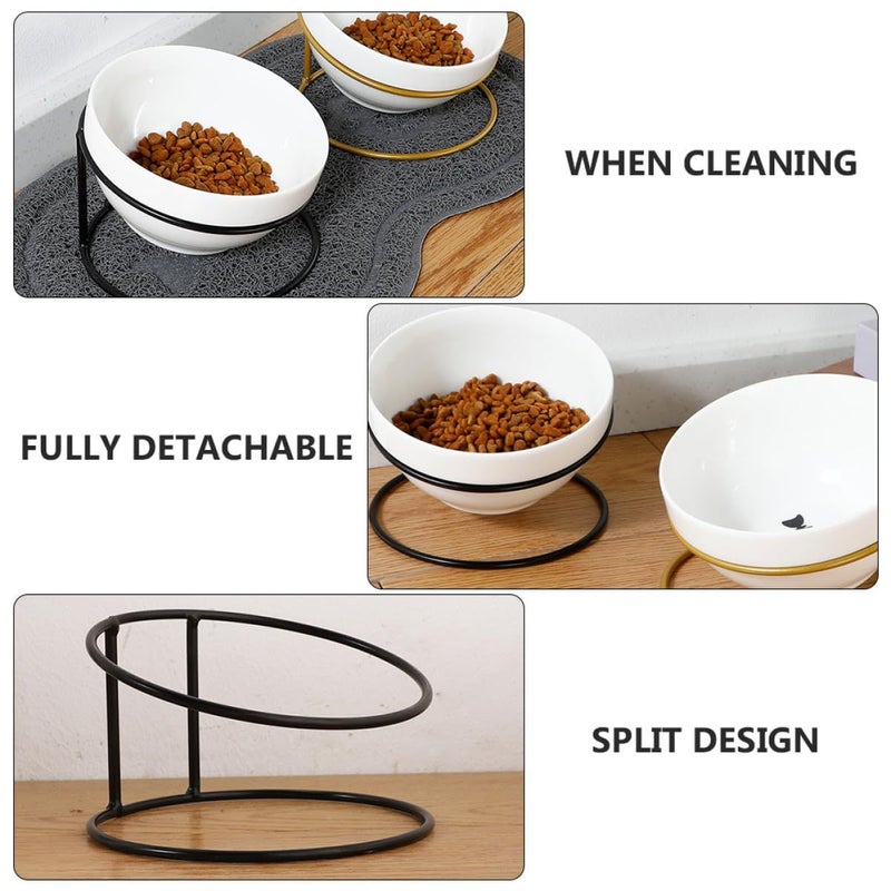 Homoyoyo Raised Ceramic Cat Bowl With Tilted Iron Stand Whisker Friendly For Kittens - Image 5