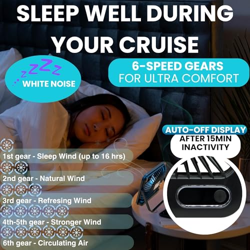 Nordmoose Cruise Fan Cabin Approved - Magnetic Hook Included To Hang On Walls - Portable USB Rechargeable & Plug-In, Timer Function & 5-Speed Adjustable, White Noise, Long Battery Life, Perfect for 2026 Cruises - Image 4
