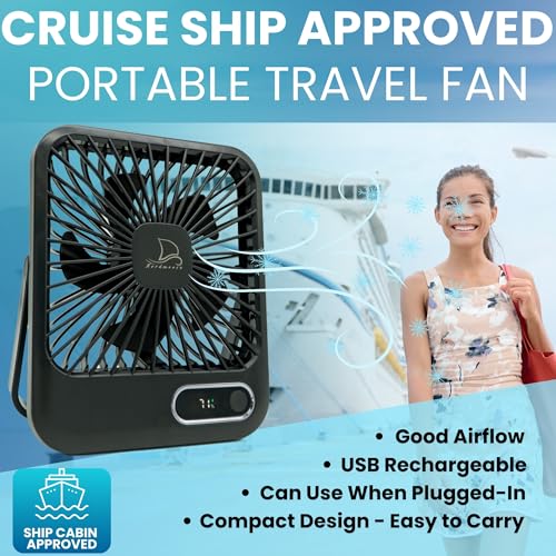 Nordmoose Cruise Fan Cabin Approved - Magnetic Hook Included To Hang On Walls - Portable USB Rechargeable & Plug-In, Timer Function & 5-Speed Adjustable, White Noise, Long Battery Life, Perfect for 2026 Cruises - Image 2