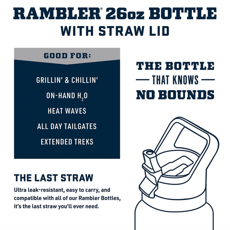 YETI Rambler 26 oz Bottle  Vacuum Insulated  Stainless Steel with Color Matching Straw Cap  Navy - Image 2