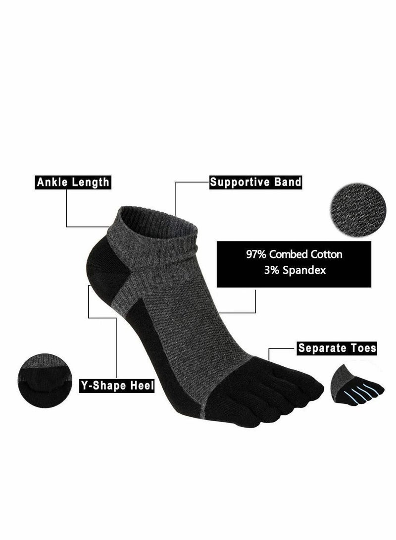 Y&D Men's Toe Socks Crew Cotton Five Fingers Low Cut Running Athletic 4 Pairs Size 7-11  - Image 2
