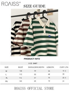 roaiss Unisex Striped Short Sleeve Polo Shirt Simple Loose Comfortable Skin-Friendly Lapel T-Shirt Mens Casual Fashion Light Cool Summer Half Sleeves with Breathable Fabric  - Image 5