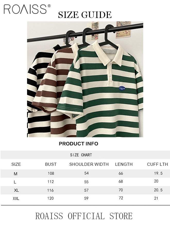 roaiss Unisex Striped Short Sleeve Polo Shirt Simple Loose Comfortable Skin-Friendly Lapel T-Shirt Mens Casual Fashion Light Cool Summer Half Sleeves with Breathable Fabric  - Image 5