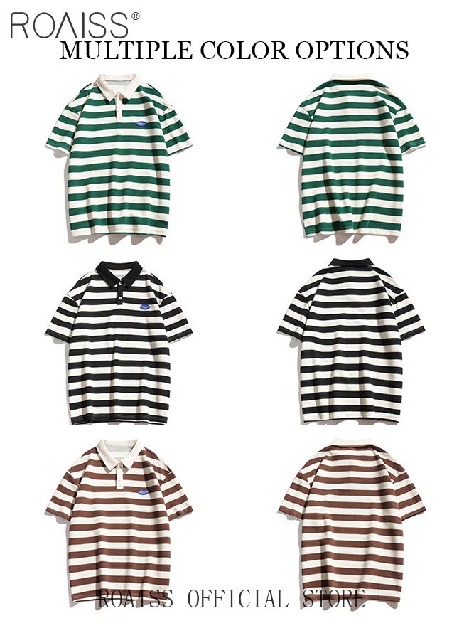 roaiss Unisex Striped Short Sleeve Polo Shirt Simple Loose Comfortable Skin-Friendly Lapel T-Shirt Mens Casual Fashion Light Cool Summer Half Sleeves with Breathable Fabric  - Image 4