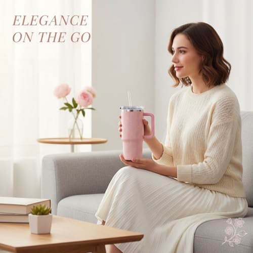 Vaanar Sena 1200ML Stainless Steel Tumbler with Steel Straw | Vacuum Insulated Tumbler for Water, Iced Tea or Coffee, Office, Gym, Travelling (Pink) - Image 2