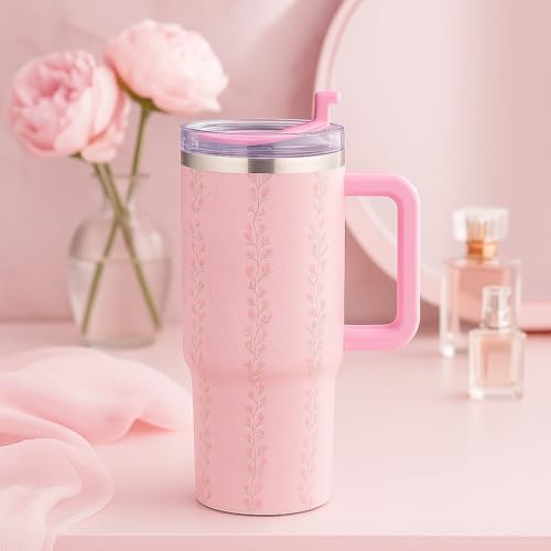 Vaanar Sena 1200ML Stainless Steel Tumbler with Steel Straw | Vacuum Insulated Tumbler for Water, Iced Tea or Coffee, Office, Gym, Travelling (Pink) - Image 1