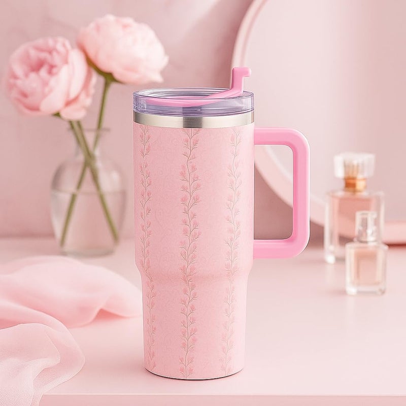 Vaanar Sena 1200ML Stainless Steel Tumbler with Steel Straw | Vacuum Insulated Tumbler for Water, Iced Tea or Coffee, Office, Gym, Travelling (Pink) - Image 5