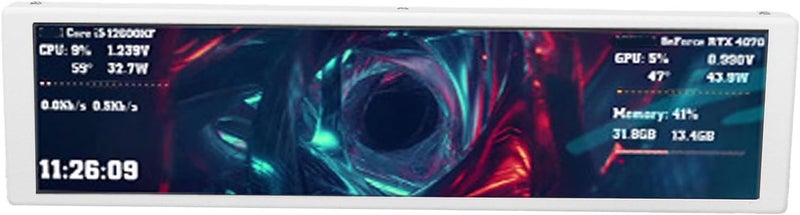 SUNGOOYUE 9.2in Computer Secondary Display, FHD 1920x462 PC CPU GPU Temperature Monitor with Dynamic Video Themes, for 10/11 Laptops Desktops (White) - Image 1