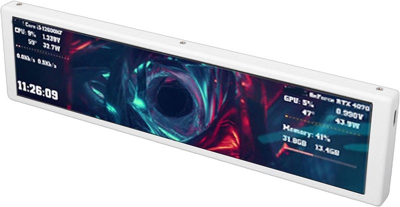 SUNGOOYUE 9.2in Computer Secondary Display, FHD 1920x462 PC CPU GPU Temperature Monitor with Dynamic Video Themes, for 10/11 Laptops Desktops (White) - Image 2