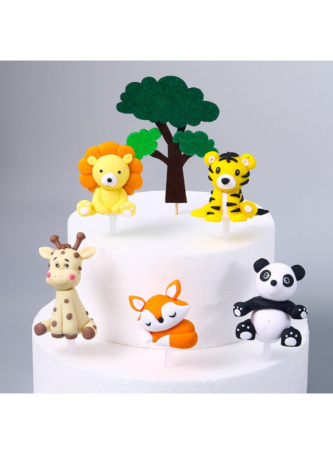 Soft Clay Dinosaur Decorations Lion Tiger Cake Toppers Deer Cartoon Animal Baking Dessert Table Dress Up-Color:Three-dimensional Lion Paper Stick - Image 5