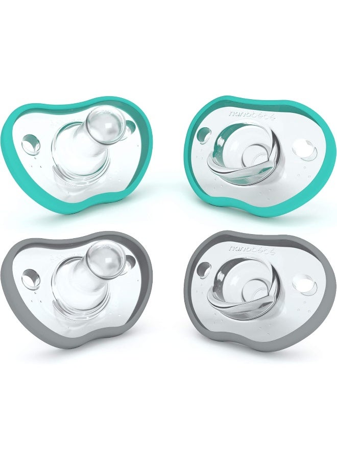 NANOBÃ‰BÃ‰ Nanobebe Baby Pacifiers 0-3 Month - Orthodontic, Curves Comfortably with Face Contour, Award Winning for Breastfeeding Babies, 100% Silicone - BPA Free. Baby Registry Gift 4pk, Teal/Grey - Image 1