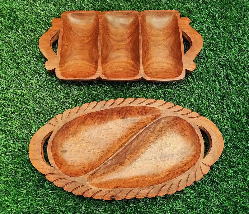 Classical Youth Wooden Table Top Snacks/Biscuits/Namkeen/Dry-Fruit Serving Tray for Home/Kitchen/Dinning- Great for Gifting Purpose (Sheesham Wood, 12 Inches, Set of 2) - Image 1