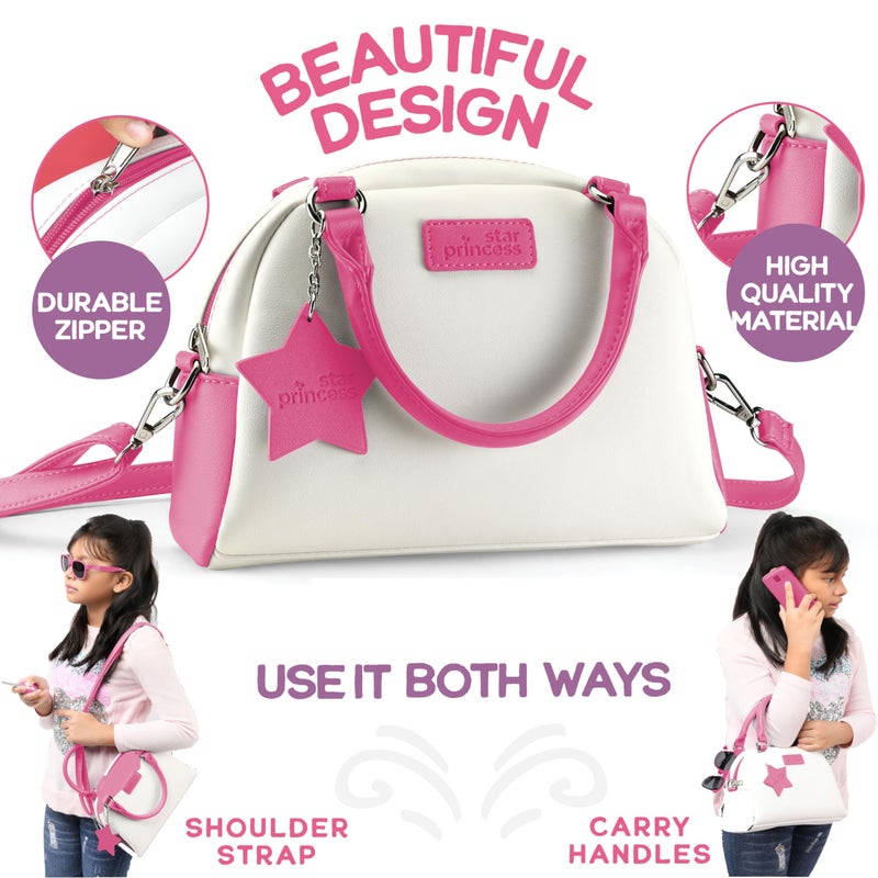 Star Princess Pretend Play Purse Set for Girls - Realistic Purse with Accessories: Toy Phone, Wallet, Credit Cards, Keys, Makeup for Role Playing Toys for Girls Ages 3-8 - Image 5