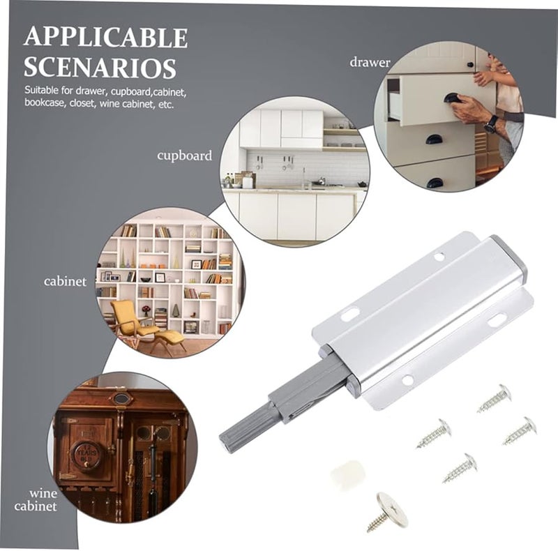 5 قطع من مزلاج باب الخزانة المخفي من سبائك الألمنيوم، يفتح بالضغط، مع ارتداد آمن وسهل الاستخدام - Image 3