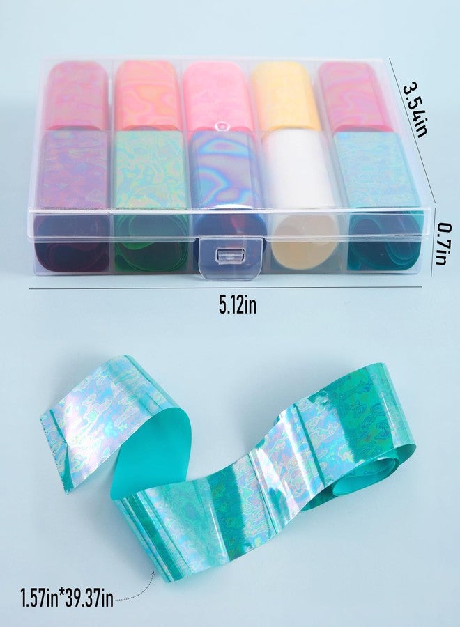 SILPECWEE 10 Rolls Aurora Nail Foil Paper, Holographic Nail Art Foil Transfer Colorful Laser Neon Nail Stickers Fingernail Wraps Nail Art Decoration Accessories - Image 5