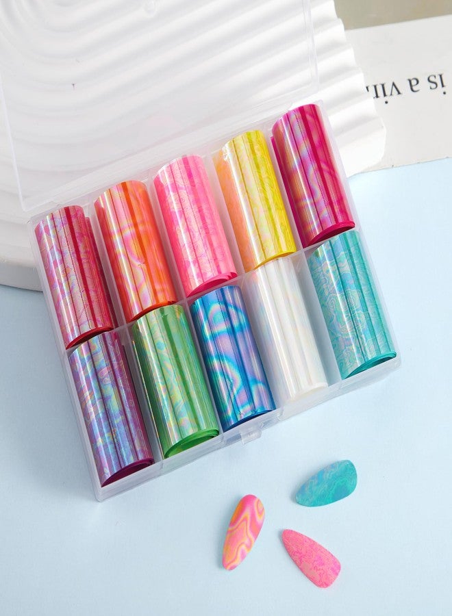 SILPECWEE 10 Rolls Aurora Nail Foil Paper, Holographic Nail Art Foil Transfer Colorful Laser Neon Nail Stickers Fingernail Wraps Nail Art Decoration Accessories - Image 4