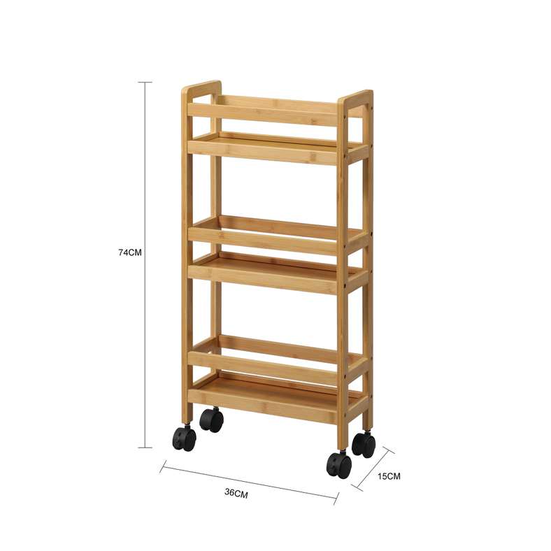 Charlee Multipurpose Bamboo Shelf Trolly 36x15x74cm - Natural