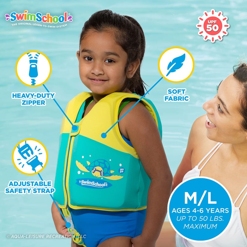 SwimSchool Swim Trainer Vest, Flex-Form Design, Padded Shoulders and Adjustable Safety Strap, Easy On & Off, Medium/Large, Up to 50 Lbs, Seafoam Blue, (AZV18863BLML) - Image 3