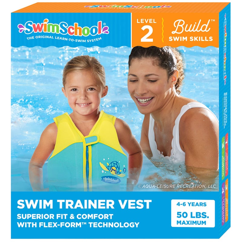 SwimSchool Swim Trainer Vest, Flex-Form Design, Padded Shoulders and Adjustable Safety Strap, Easy On & Off, Medium/Large, Up to 50 Lbs, Seafoam Blue, (AZV18863BLML) - Image 1