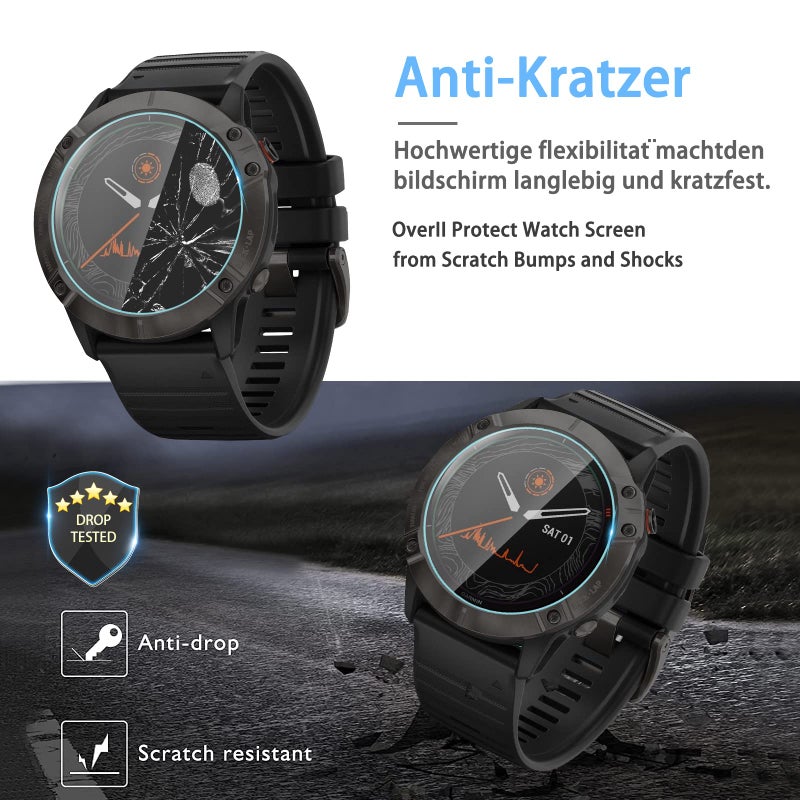 Suoman 4-Pack for Garmin Fenix 6X Pro / 6 X Pro Solar / 6X Sapphire Screen Protector, 2.5D 9H Hardness Ultra-Thin Tempered Glass Screen Protective Film [Anti-Scratch] - Image 3