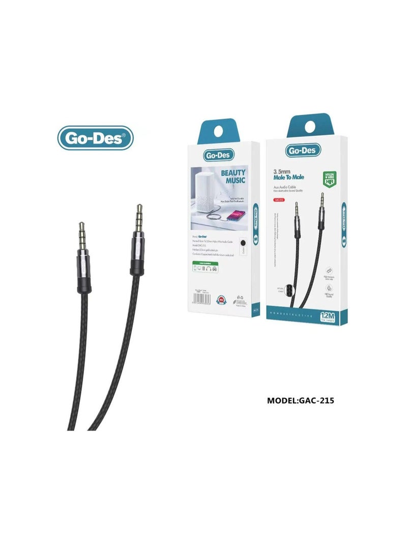 Go-Des Nylon Male to Male Aux Audio Cable 1.2m  GAC-215 - Black - Image 3